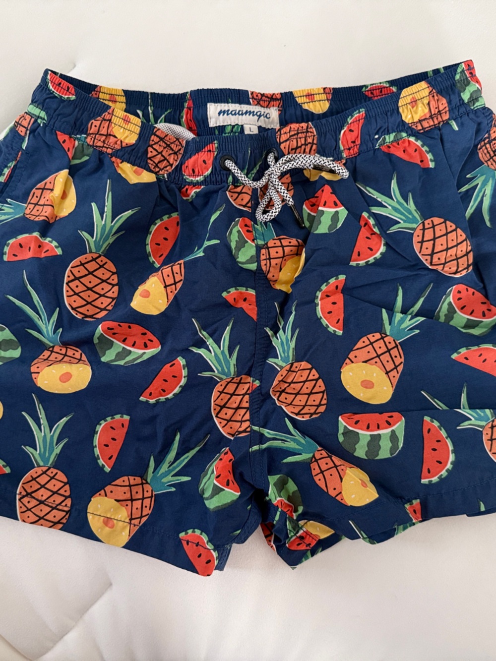 Maamopic Men’s Navy Pineapple & Watermelon Swim Trunks